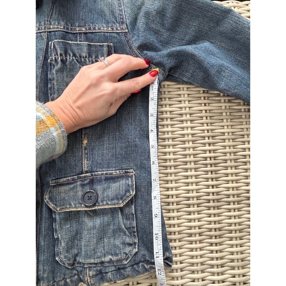 Abercrombie Denim Shearling‎ Collar Quilted Lining Jacket Large Y2K vintage jean - Picture 9 of 11